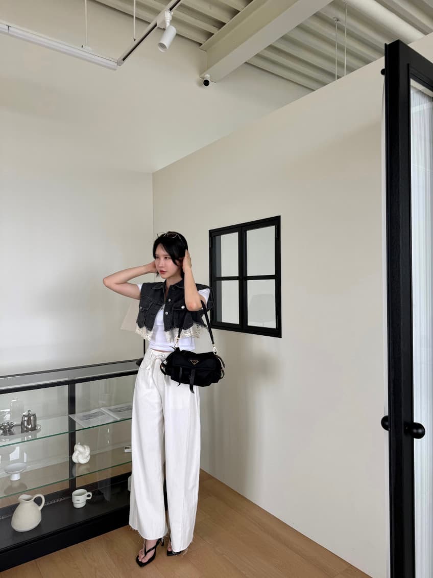 지금 잘 생긴 편안함 슬림해 보이는 하이웨이스트 넓은 다리 청바지 바닥 청소 긴 바지 상세 이미지 18