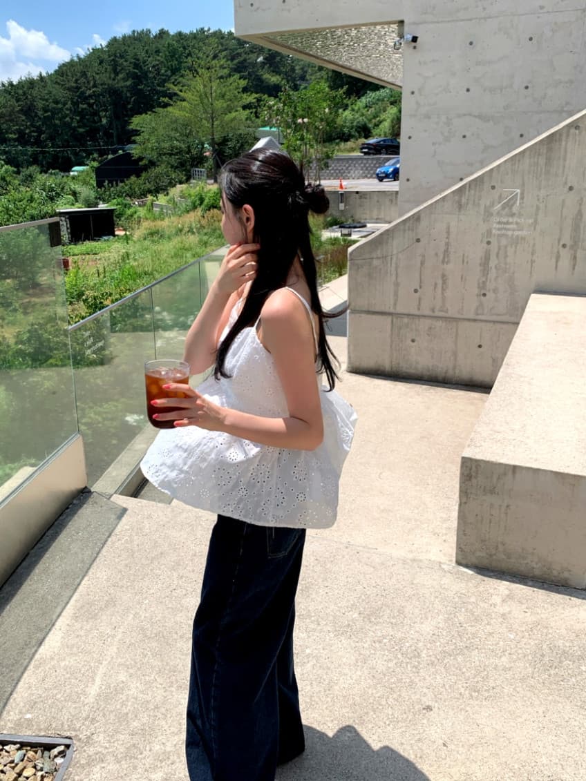 지금 레트로 파란색 워싱 연삭 화이트 청바지 한 마디 넓은 다리 데님 긴 바지 상세 이미지 6