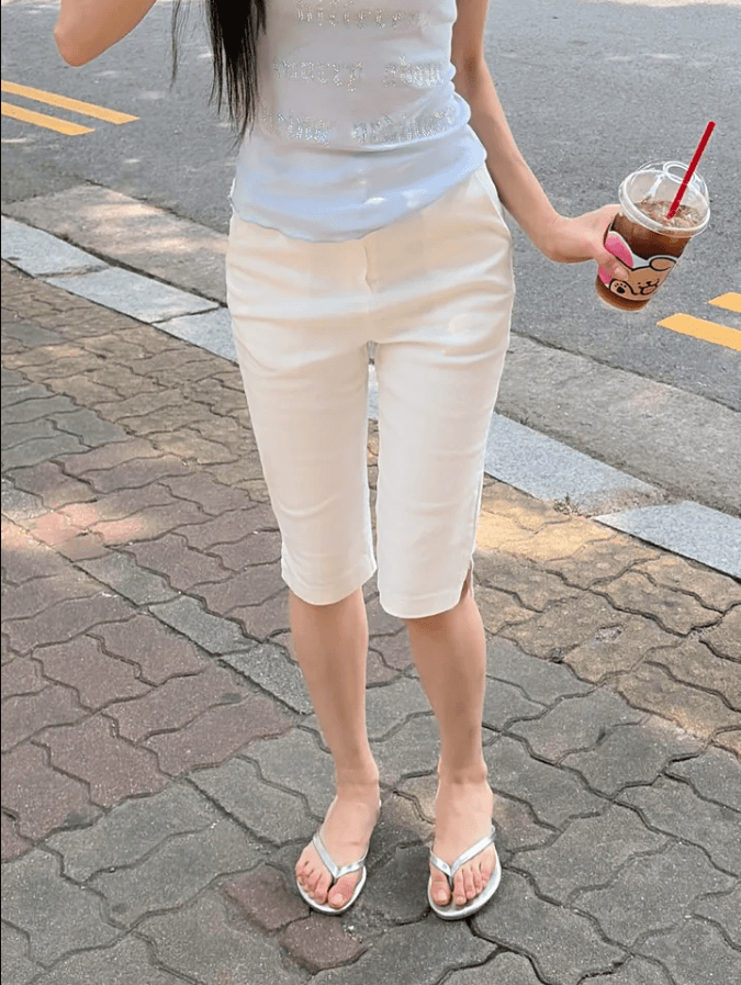 지금 단색 주머니 몸매 가꾸기 바지 트임 7 점 데님 바지 반바지 상세 이미지 8