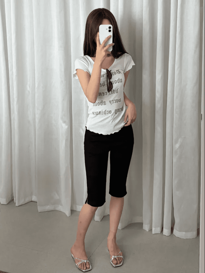지금 단색 주머니 몸매 가꾸기 바지 트임 7 점 데님 바지 반바지 상세 이미지 17