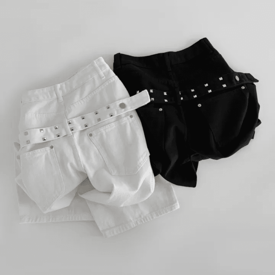 지금 레트로 stud 징 뒤에 벨트 디자인 넓은 다리 루즈핏 청바지 상세 이미지 36