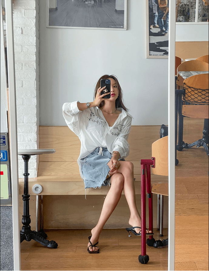 지금 하이웨이스트 워싱 개성 작은 트임 디스플레이 다리 길이 그리기 거친 가장자리 데님 반바지 상세 이미지 28