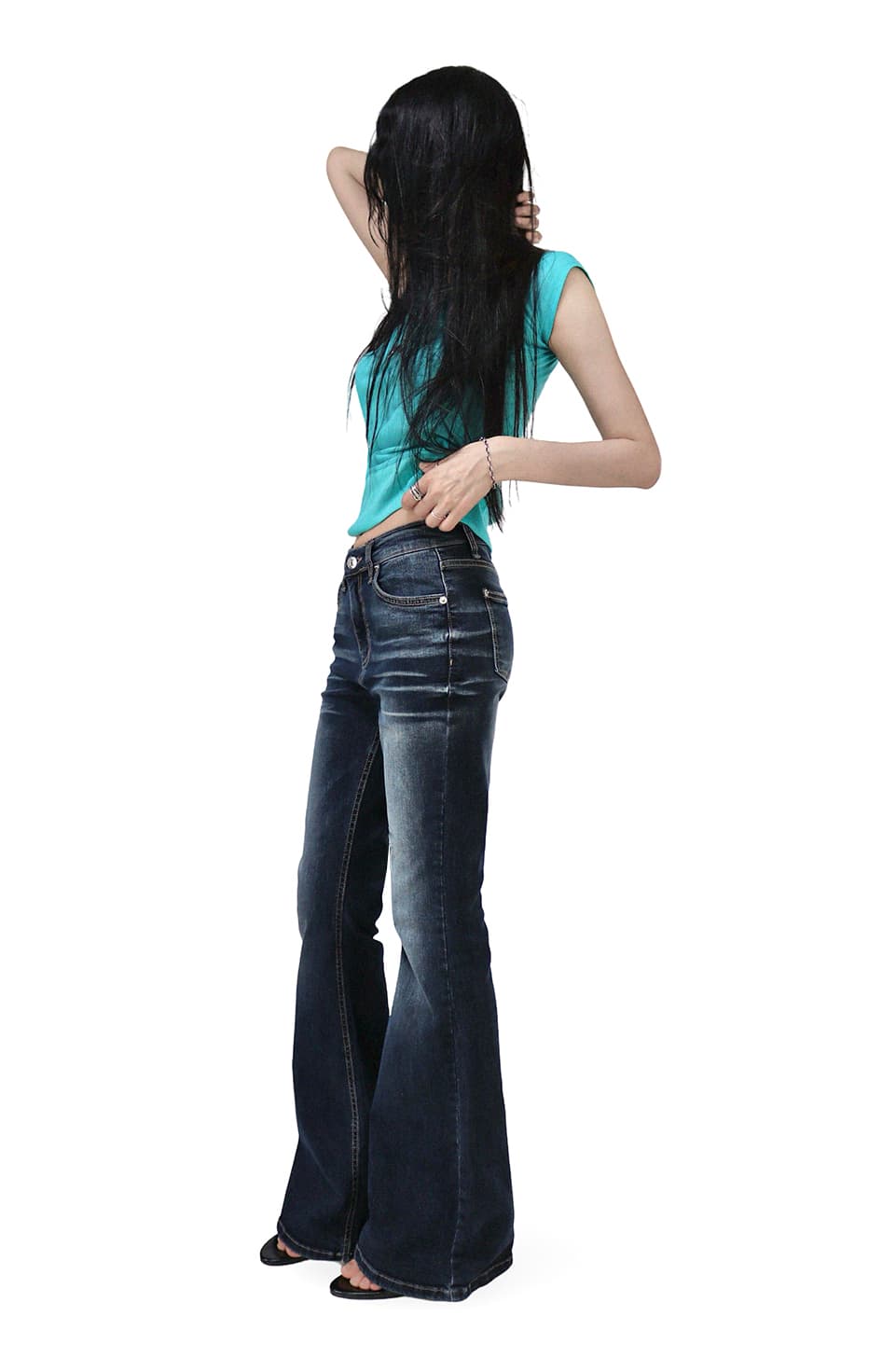 지금 아메리칸 핫걸 워싱 몸매 가꾸기 하이웨이스트 부츠컷 바지 청바지 상세 이미지 2