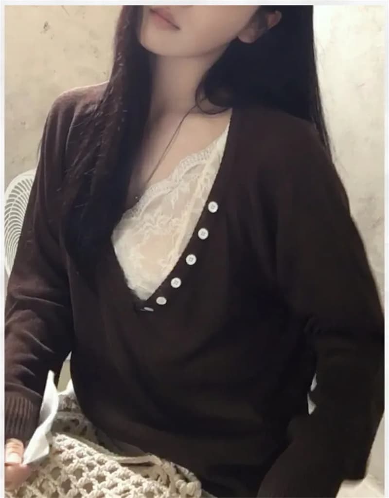 지금 통기성 마이크로 ~을 통해 비스듬한 버클 V넥 마이크로 ~을 통해 느긋한 자외선 차단 니트 상세 이미지 10