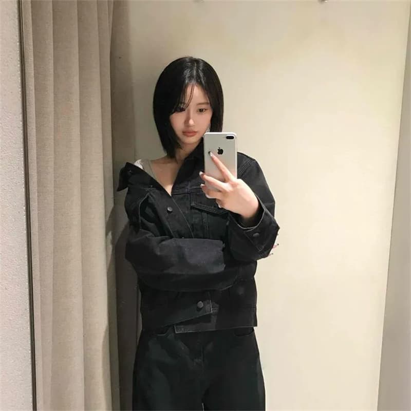 지금 레트로 자동차 선 더블 주머니 쇼트 스타일 데님 재킷 재킷 상세 이미지 2