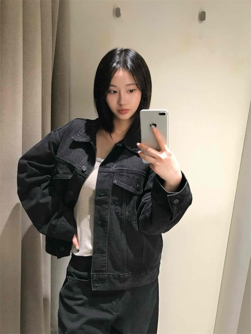 지금 레트로 자동차 선 더블 주머니 쇼트 스타일 데님 재킷 재킷 상세 이미지 10