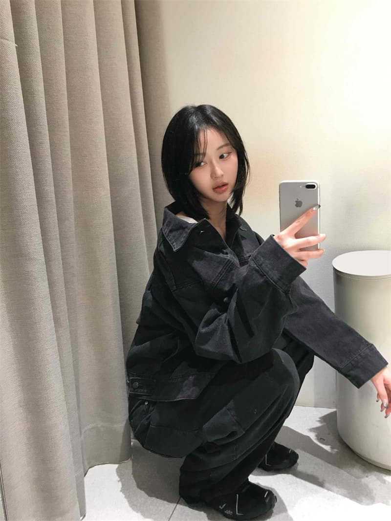 지금 레트로 자동차 선 더블 주머니 쇼트 스타일 데님 재킷 재킷 상세 이미지 12