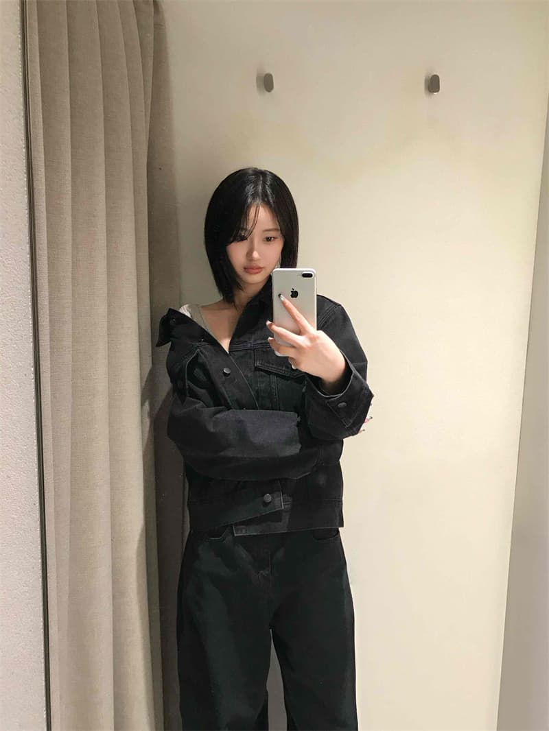 지금 레트로 자동차 선 더블 주머니 쇼트 스타일 데님 재킷 재킷 상세 이미지 14