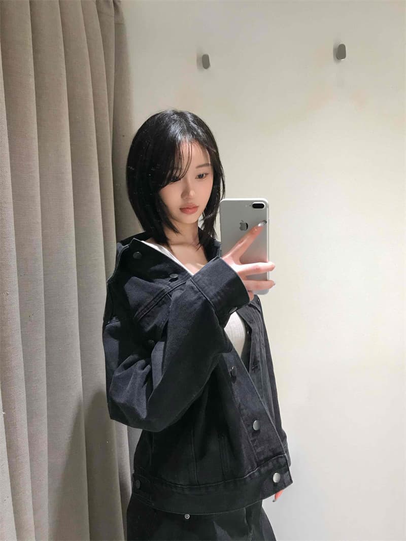 지금 레트로 자동차 선 더블 주머니 쇼트 스타일 데님 재킷 재킷 상세 이미지 19