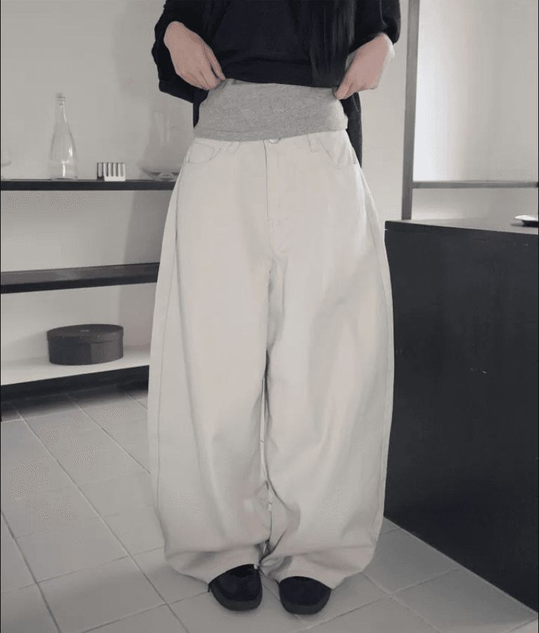 뒤로 스트랩 십자가 루즈핏 데님 긴 바지 상세 이미지 25