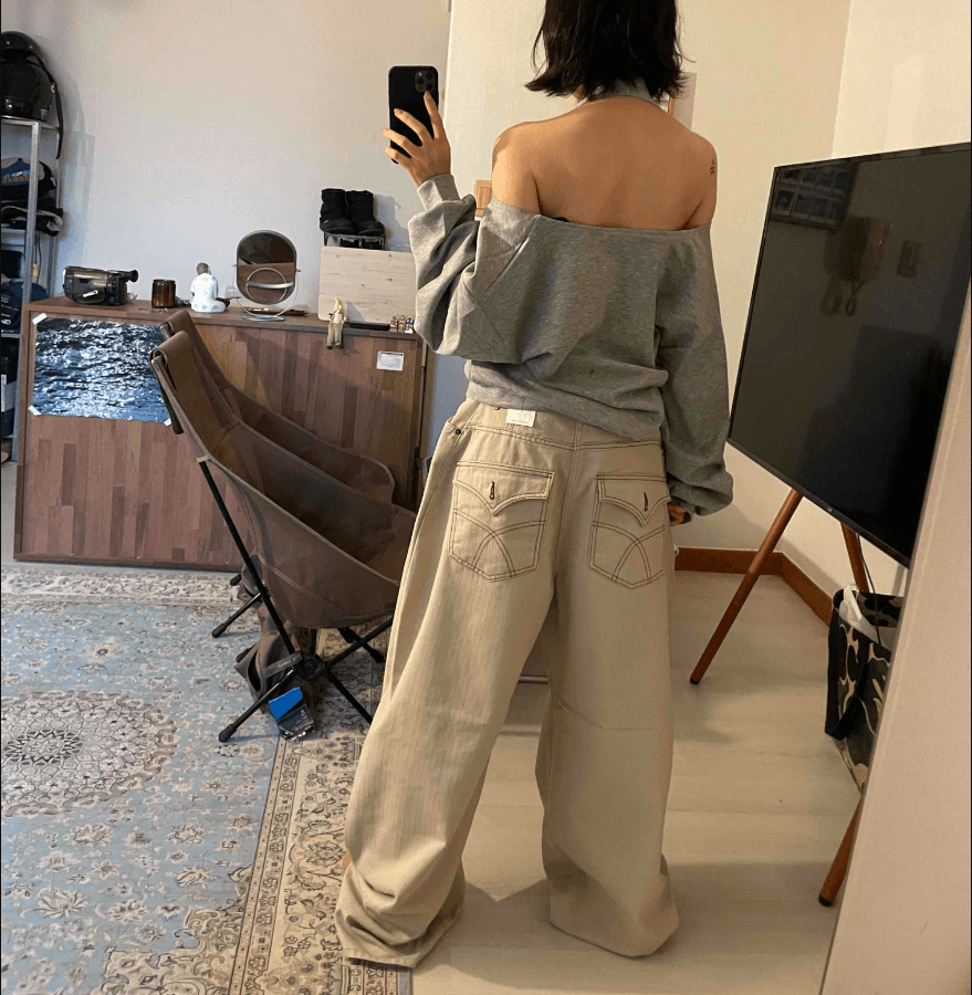 지금 레트로 캐주얼 다용도 루즈핏 넓은 다리 워크웨어 팬츠