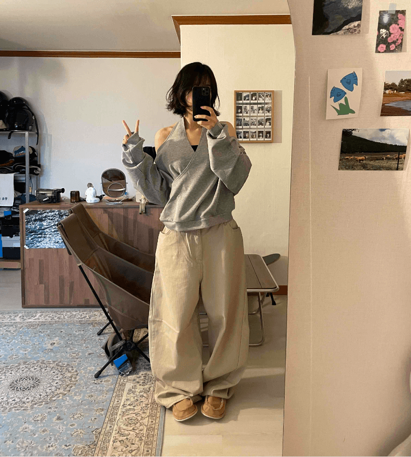 지금 레트로 캐주얼 다용도 루즈핏 넓은 다리 워크웨어 팬츠 상세 이미지 1