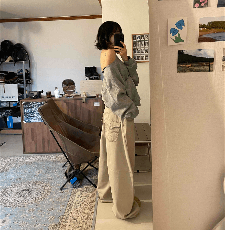 지금 레트로 캐주얼 다용도 루즈핏 넓은 다리 워크웨어 팬츠 상세 이미지 13