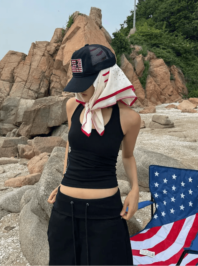 스택 층 패치워크 허리밴드 루즈핏 넓은 다리 데님 긴 바지 상세 이미지 2