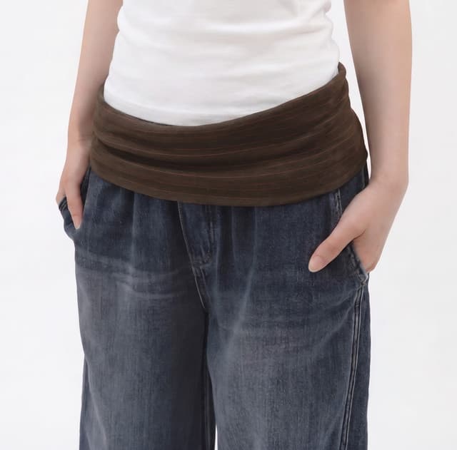 더블 스택 층 패치워크 데님 긴 바지 상세 이미지 9