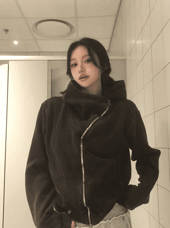지금 아메리칸 레트로 워싱 지퍼 후드티 마 오래된 루즈핏 후드 상세 이미지 1