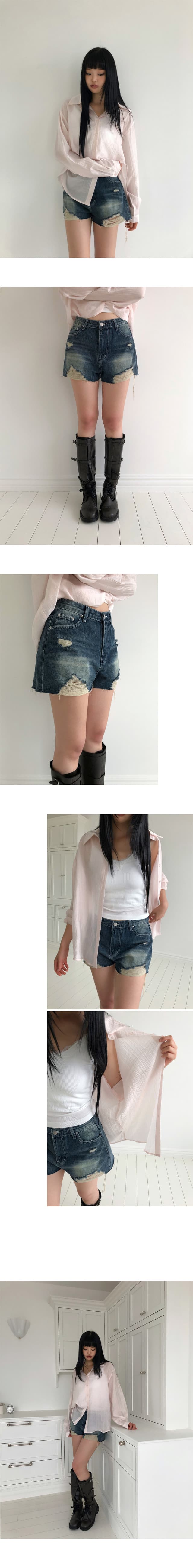 지금 나만의 것을 가져와 라. 차가운 센스 클래식 좋아 보인다. 마 오래된 블루 찢어진 부분 하이웨이스트 데님 반바지 상세 이미지 2