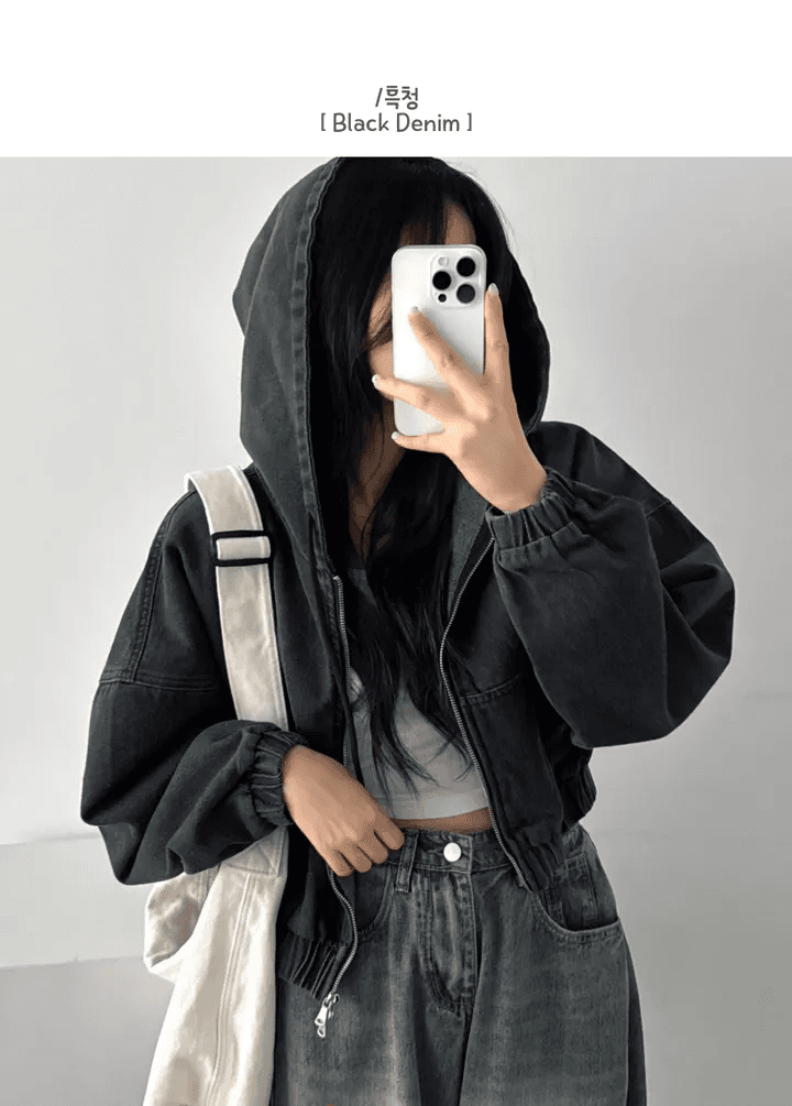 지금 거리 차가운 센스 스탠드 칼라 후드 데님 재킷 상세 이미지 7