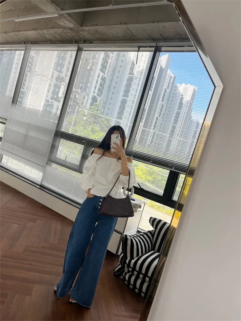 지금 레트로 다용도 워싱 싱글 줄 버튼 청바지 상세 이미지 21