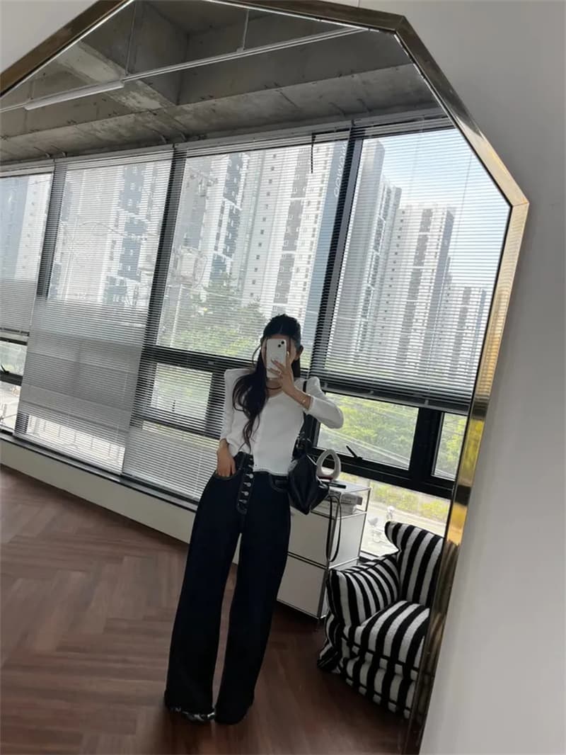 지금 레트로 다용도 워싱 싱글 줄 버튼 청바지 상세 이미지 26