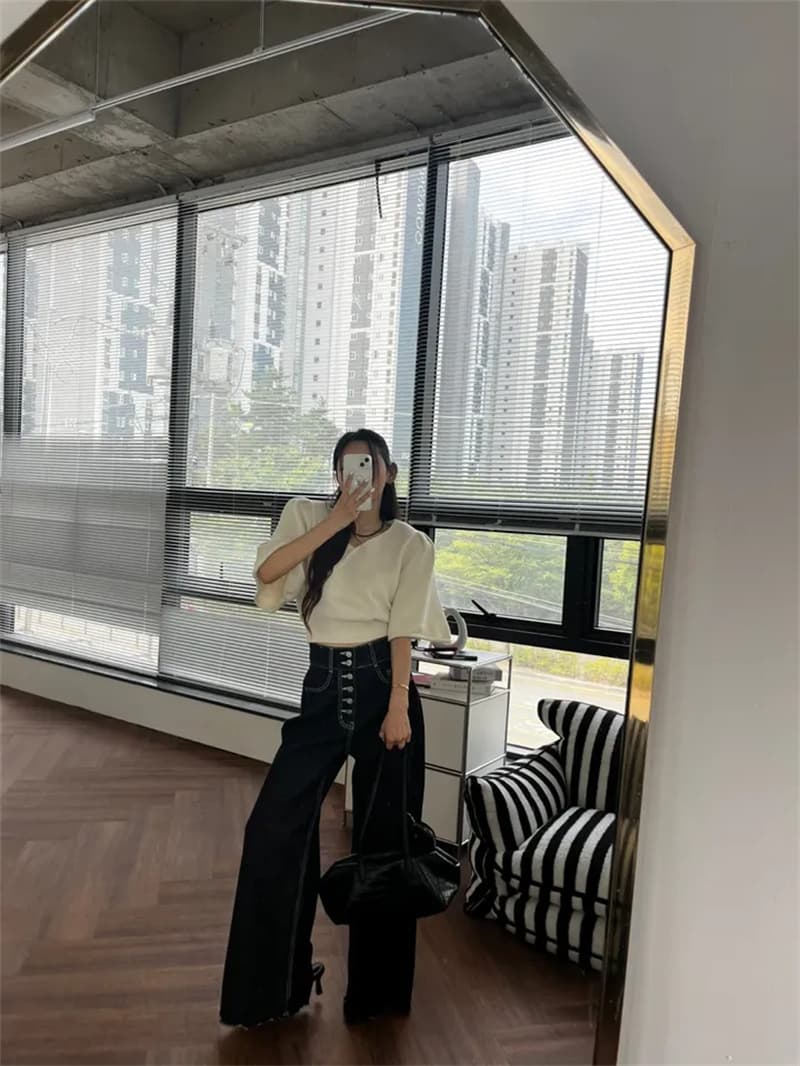 지금 레트로 다용도 워싱 싱글 줄 버튼 청바지 상세 이미지 27