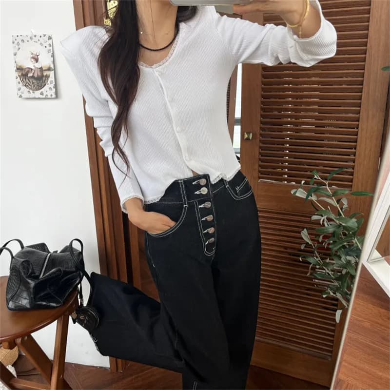 지금 레트로 다용도 워싱 싱글 줄 버튼 청바지 상세 이미지 41