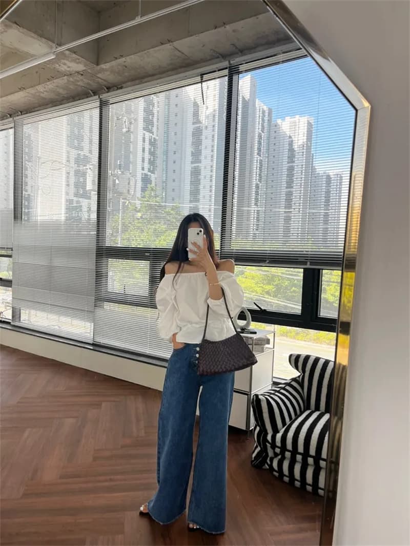 지금 레트로 다용도 워싱 싱글 줄 버튼 청바지 상세 이미지 45
