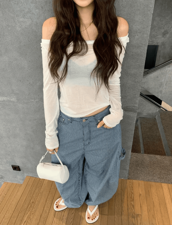 지금 블루 세로 줄무늬 측면 가방 디자인 다용도 개성 워크웨어 청바지 긴 바지 상세 이미지 8