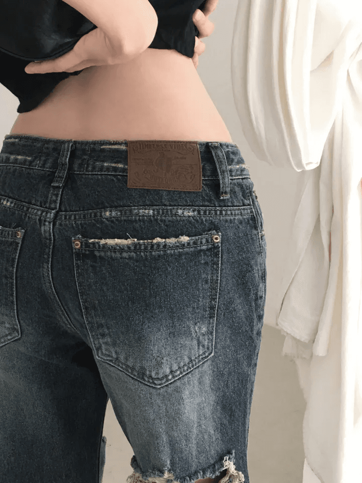 찢어진 부분 반란 부츠컷 몸매 가꾸기 슬림해 보이는 고양이 발톱 연삭 화이트 청바지 상세 이미지 3
