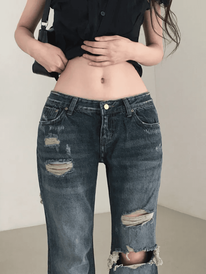 찢어진 부분 반란 부츠컷 몸매 가꾸기 슬림해 보이는 고양이 발톱 연삭 화이트 청바지 상세 이미지 4