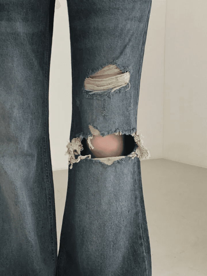 찢어진 부분 반란 부츠컷 몸매 가꾸기 슬림해 보이는 고양이 발톱 연삭 화이트 청바지 상세 이미지 6