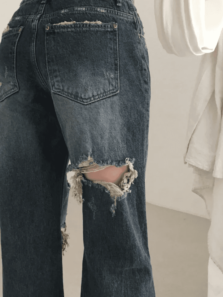 찢어진 부분 반란 부츠컷 몸매 가꾸기 슬림해 보이는 고양이 발톱 연삭 화이트 청바지 상세 이미지 20
