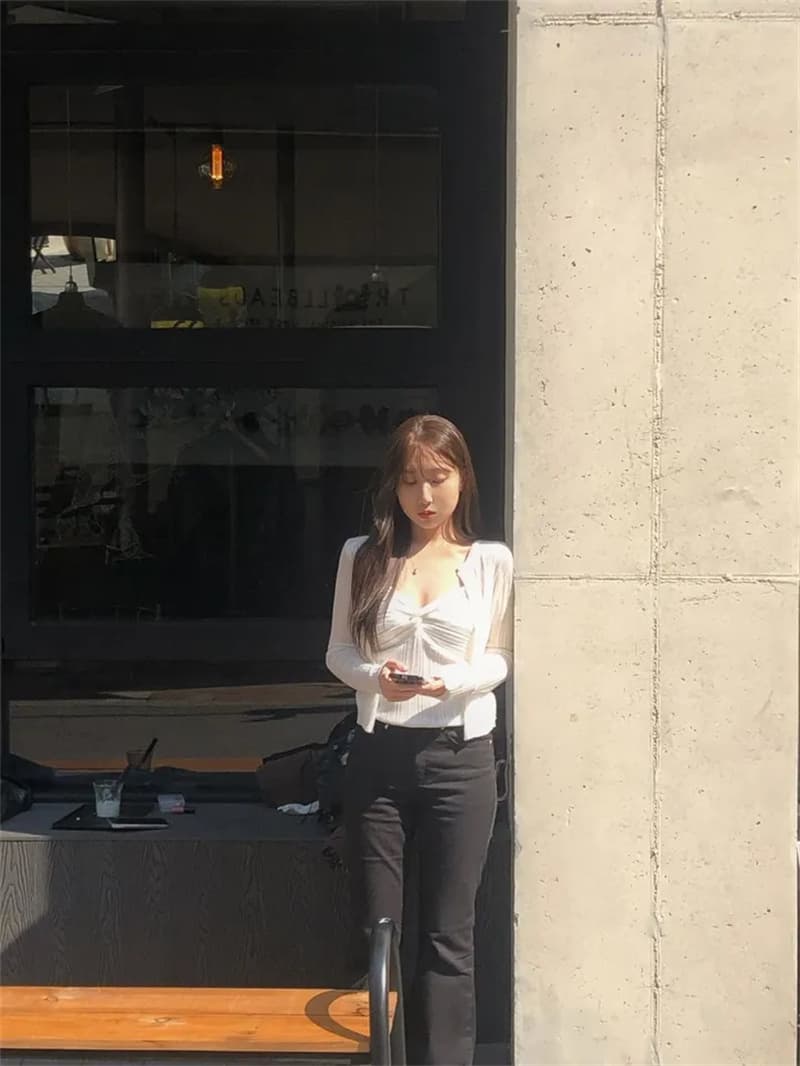 선적 중 몰딩 얇은 다리 검정색 색상 시스템 데님 부츠컷 하이웨이스트 긴 바지 상세 이미지 7