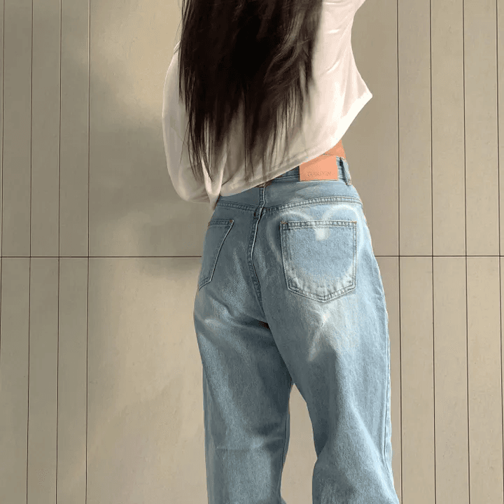 지금 하트 그림 언론 하이웨이스트 미니멀리즘 루즈핏 종류 청바지 상세 이미지 5