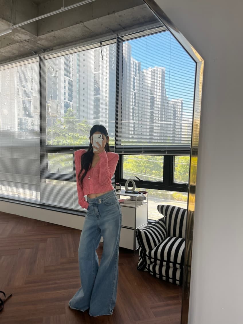 하이웨이스트 지퍼 부서 버클 워싱 마 오래된 나팔 데님 긴 바지 상세 이미지 29