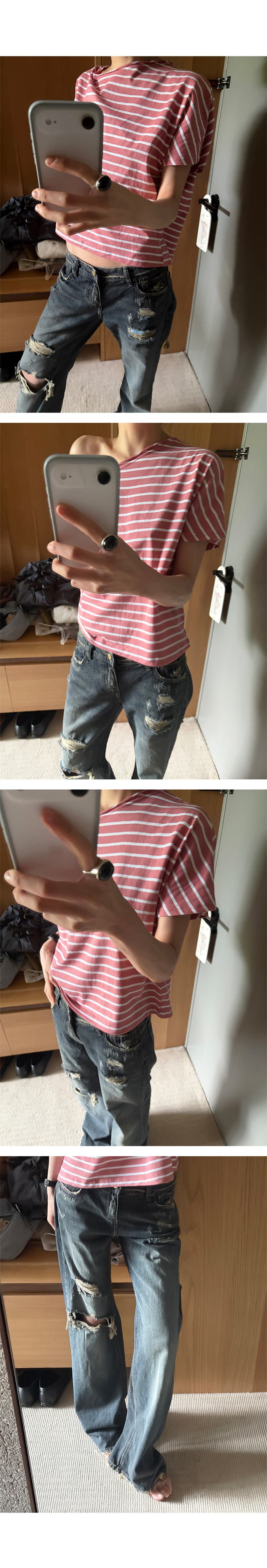 지금 보존 그리기 찢어진 부분 색상 레트로 청바지 디스플레이 다리 길이 상세 이미지 4