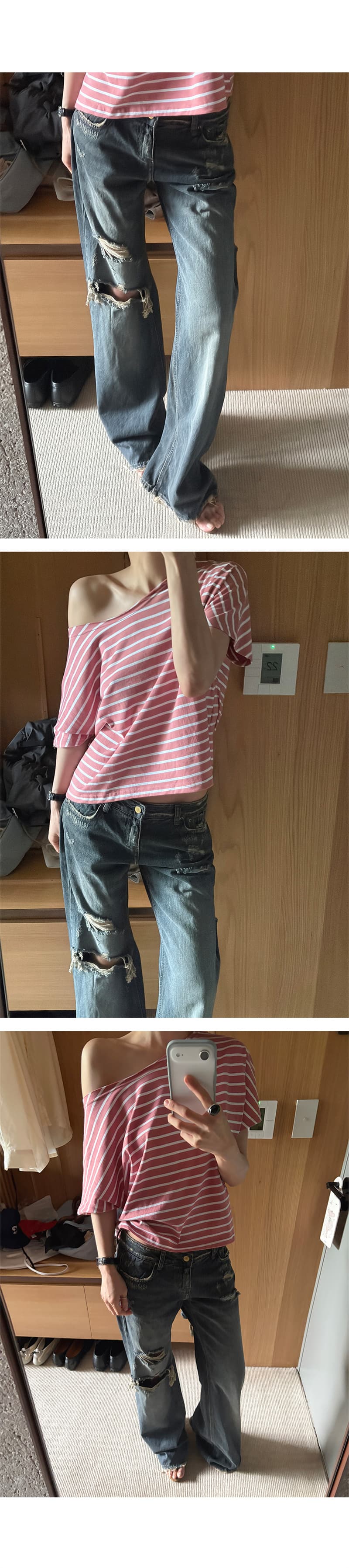 지금 보존 그리기 찢어진 부분 색상 레트로 청바지 디스플레이 다리 길이 상세 이미지 6