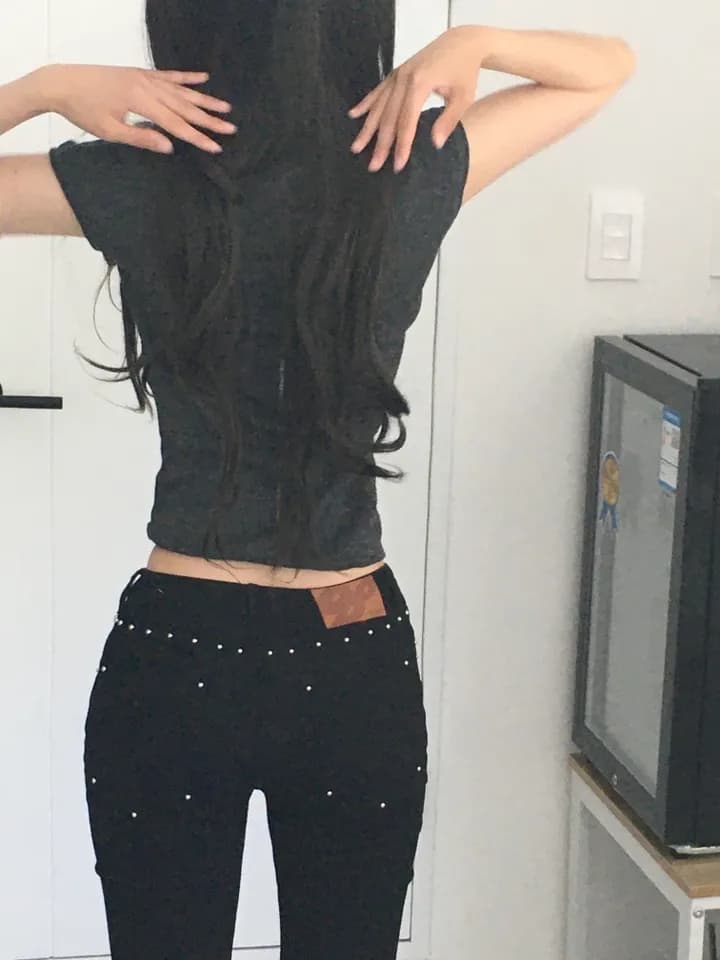 지금 편안함 다용도 단색 나팔 슬림해 보이는 캐주얼 데님 긴 바지 상세 이미지 7