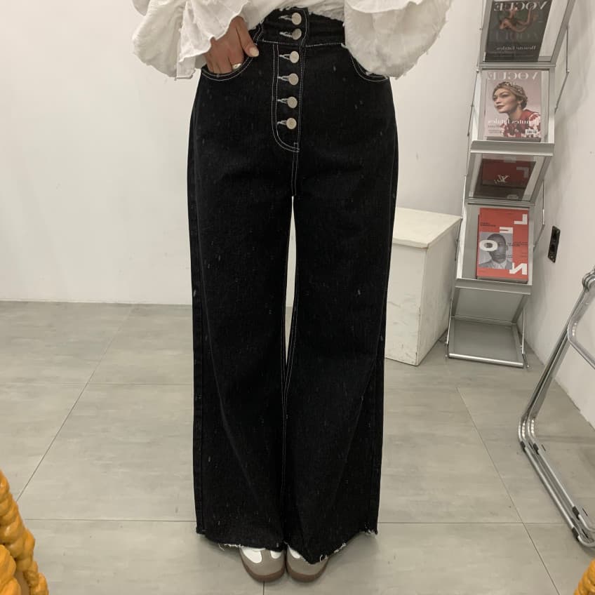 지금 기타 버클 진한 파란색 워싱 부츠컷 청바지 이미지 3