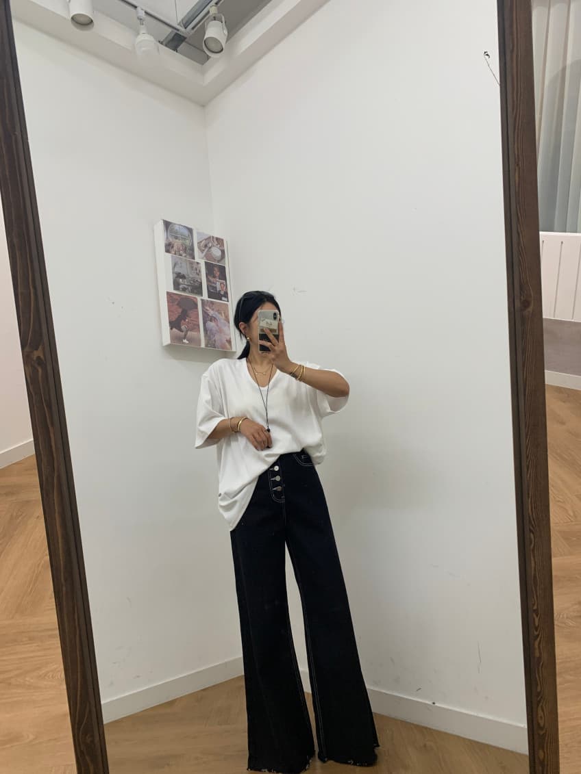 지금 기타 버클 진한 파란색 워싱 부츠컷 청바지 상세 이미지 8