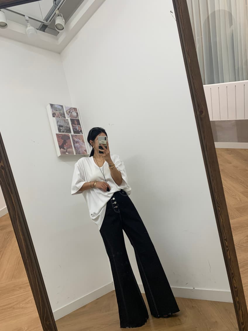 지금 기타 버클 진한 파란색 워싱 부츠컷 청바지 상세 이미지 9