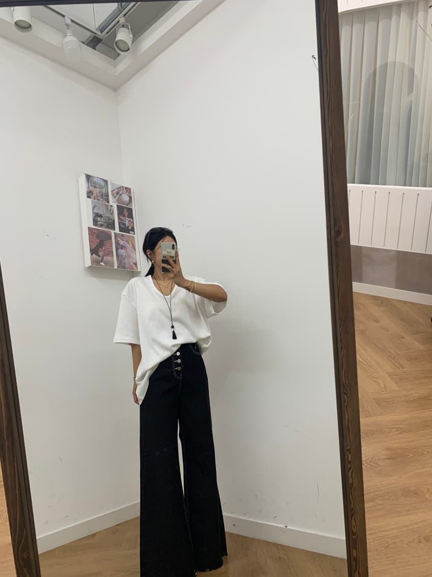 지금 기타 버클 진한 파란색 워싱 부츠컷 청바지 상세 이미지 10