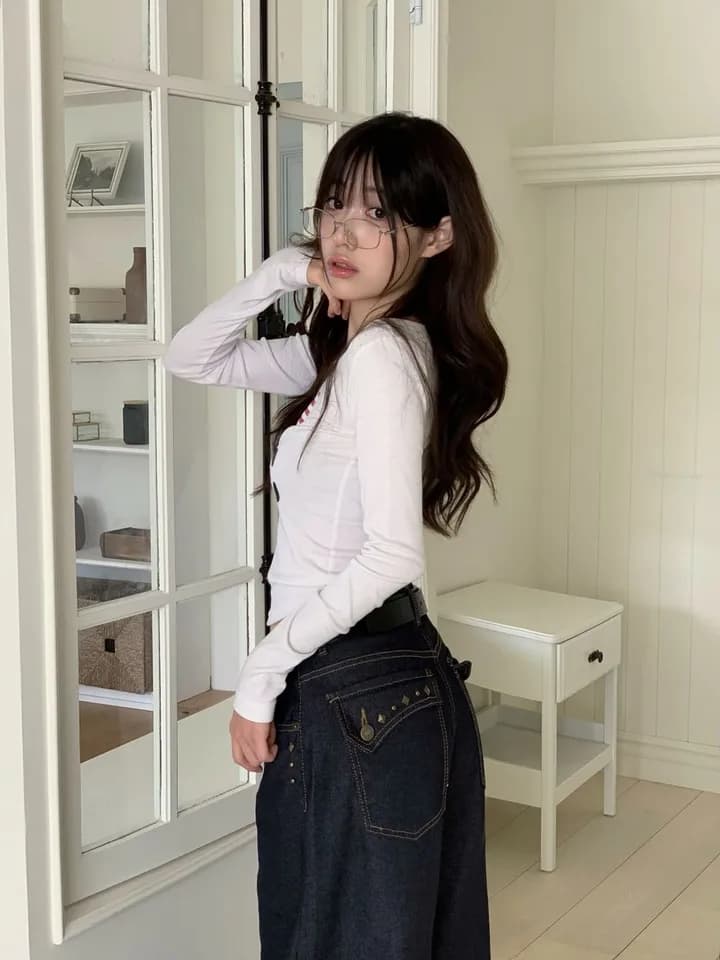 지금 뒤로 곡선 주머니 징 레트로 루즈핏 청바지 상세 이미지 9