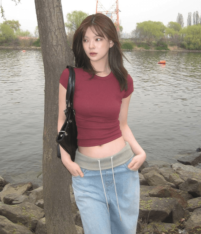 지금 허리 패치워크 뒤집다 접기 워싱 프로필 모양 좋은 핏 스타일 청바지 상세 이미지 8