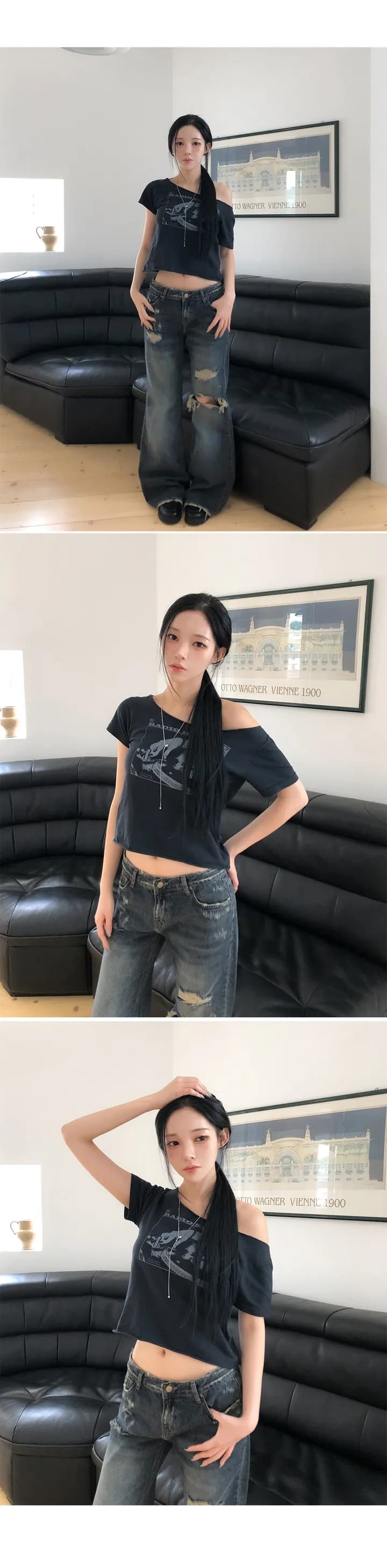 지금 보존 그리기 찢어진 부분 색상 레트로 청바지 디스플레이 다리 길이 상세 이미지 13