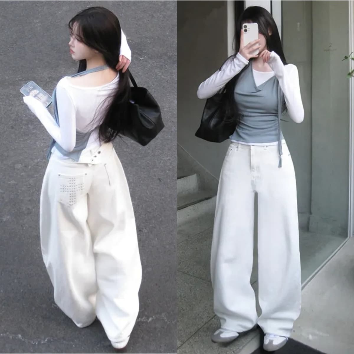 지금 단색 징 십자가 루즈핏 모통이 칼 캐주얼 바지 이미지 2