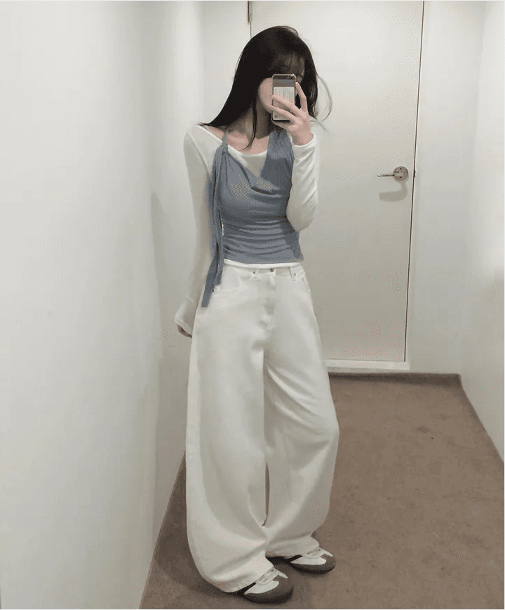 지금 단색 징 십자가 루즈핏 모통이 칼 캐주얼 바지 이미지 4