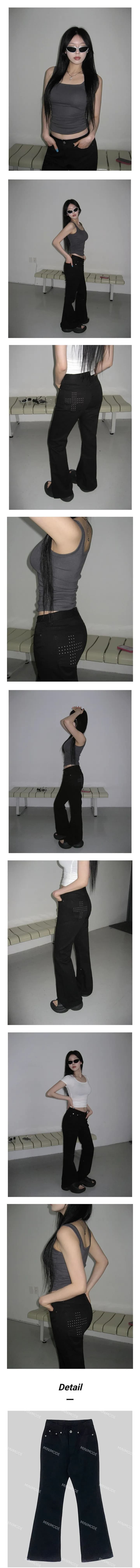 있음 선적 레트로 워싱 몸매 가꾸기 클래식 블랙 이후 주머니 버드 나무 못 부츠컷 데님 긴 바지 상세 이미지 4