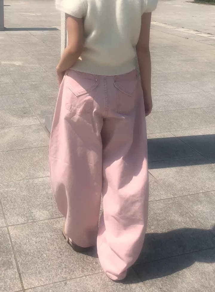 둘 색상 지금 작은 대중 다용도 레트로 연삭 화이트 엉덩이 하트 주머니 하이웨이스트 넓은 다리 데님 긴 바지 이미지 2