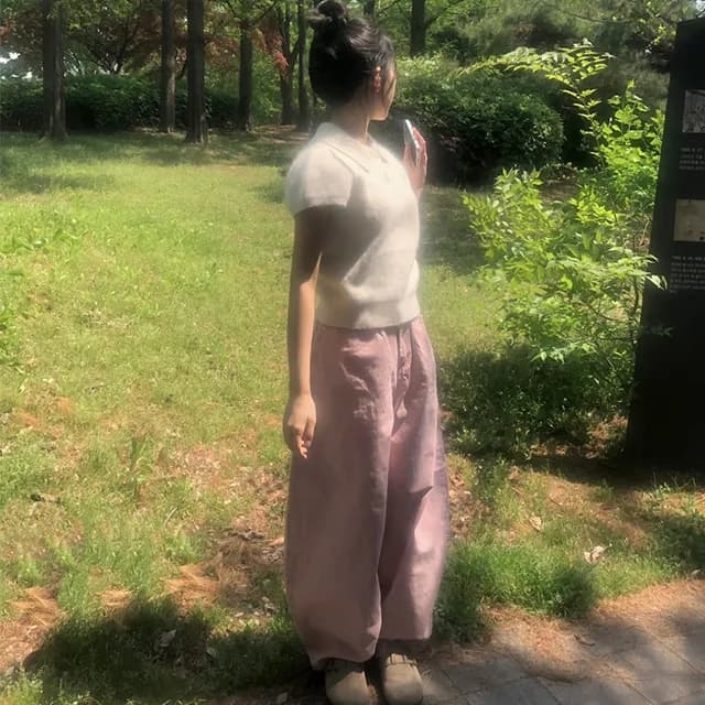 둘 색상 지금 작은 대중 다용도 레트로 연삭 화이트 엉덩이 하트 주머니 하이웨이스트 넓은 다리 데님 긴 바지 상세 이미지 4